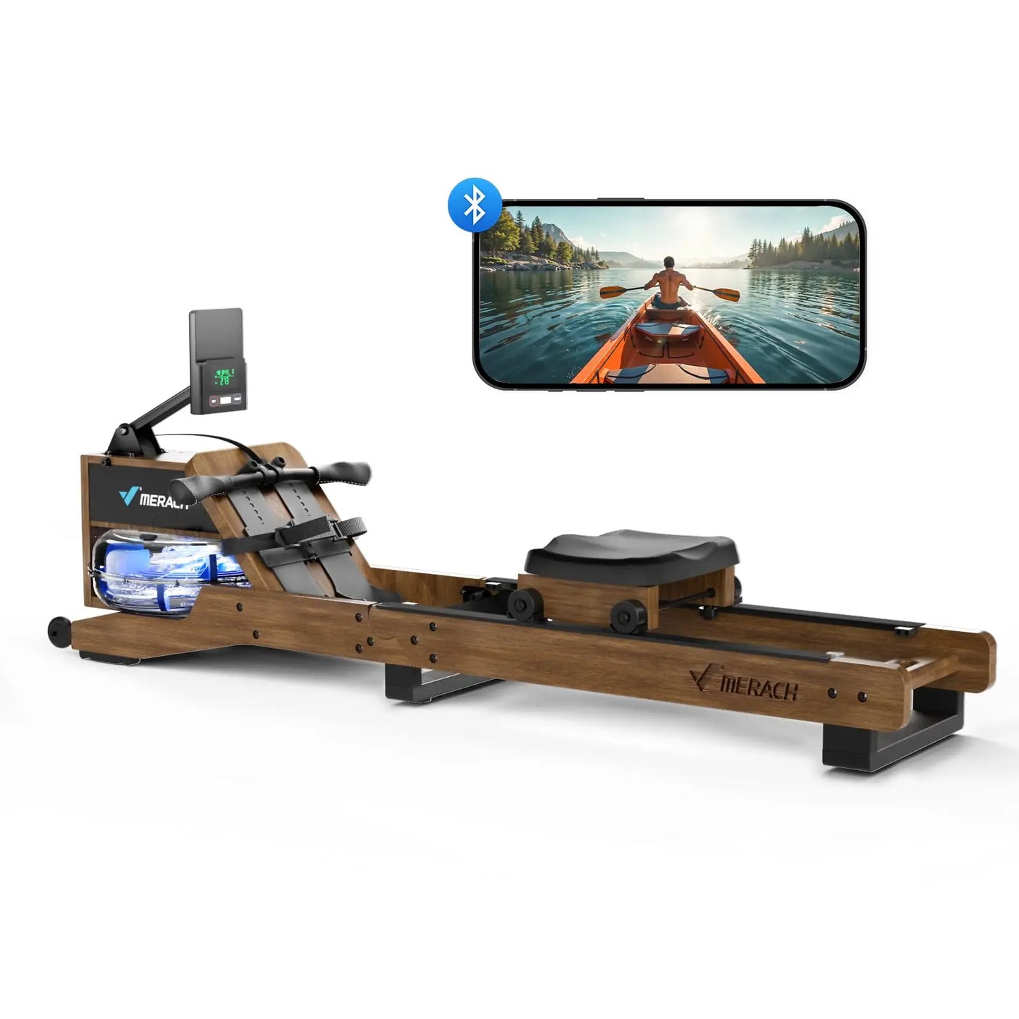 MERACH Water Rowing Machine Oak Wood Rower With App