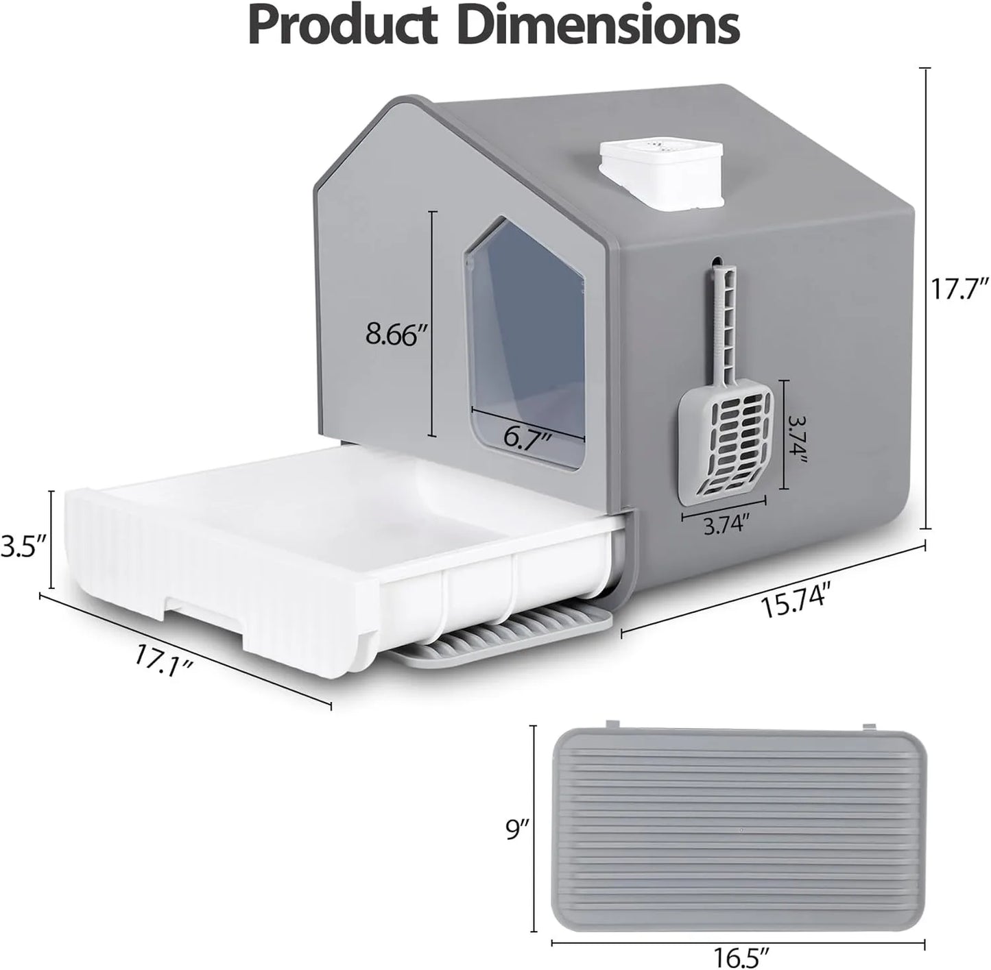 Enclosed Cat Litter Box With Hooded Top And Litter Scoop