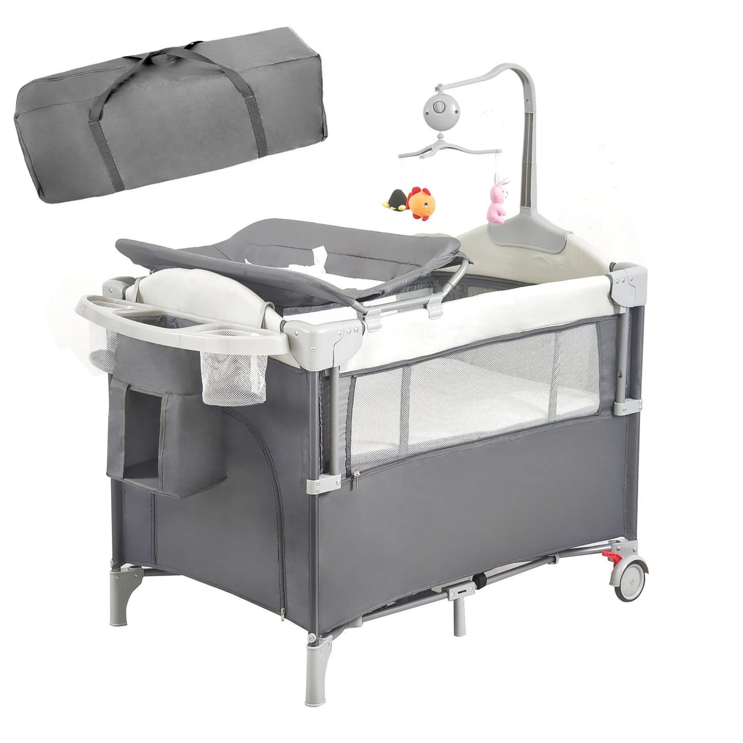 Pack n Play,Playard Bassinet with Changing Table Lockable Wheels Music Box Pack and Play Foldable Playard for Infant to Toddler by S And B Enterprise
