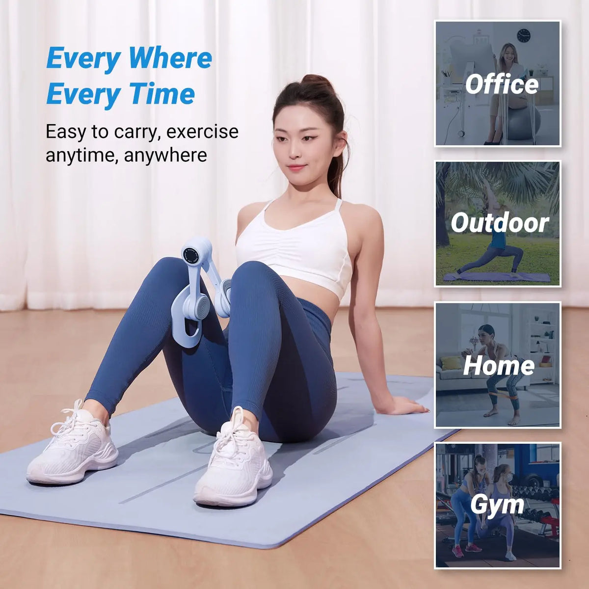 MERACH thigh trainer pelvic floor exerciser in white and blue for inner thigh and pelvic floor workouts