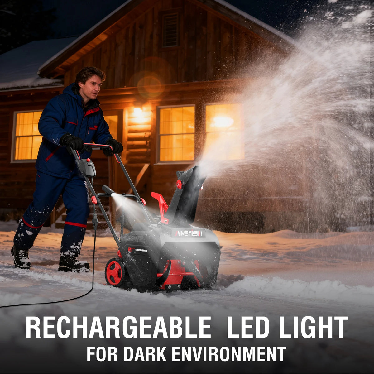 PowerSmart 15A electric snow thrower, 21-inch width with LED light