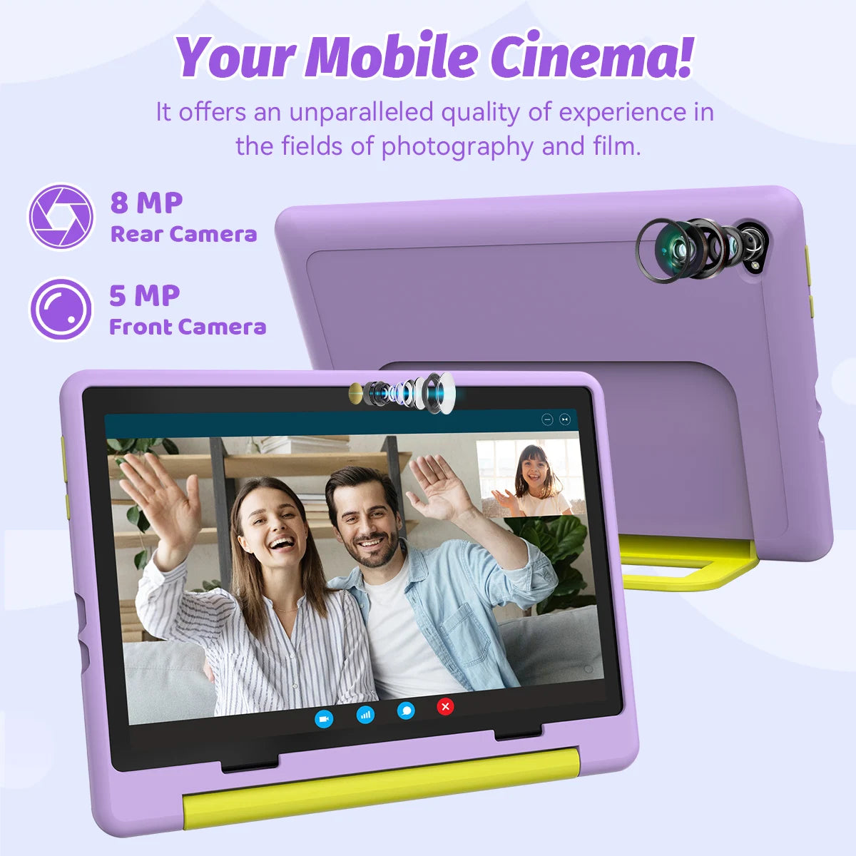 BUFO Kids Tablet 10.1 Inch Five Core Processor 24GB(3+21) RAM 64GB ROM Android 16 IPS HD Display 6000mAh Battery Parental Control Dual Camera TF 1TB Expand WiFi Children Learning Gaming Tablet Only Tablet