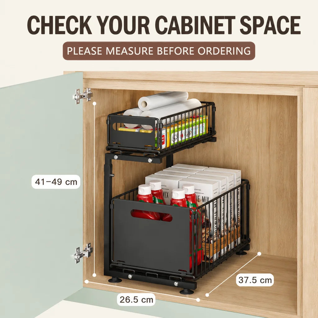 Under Sink Organizer 2-Tier L-Shaped Foldable Cabinet Rack, black carbon steel by S And B Enterprise