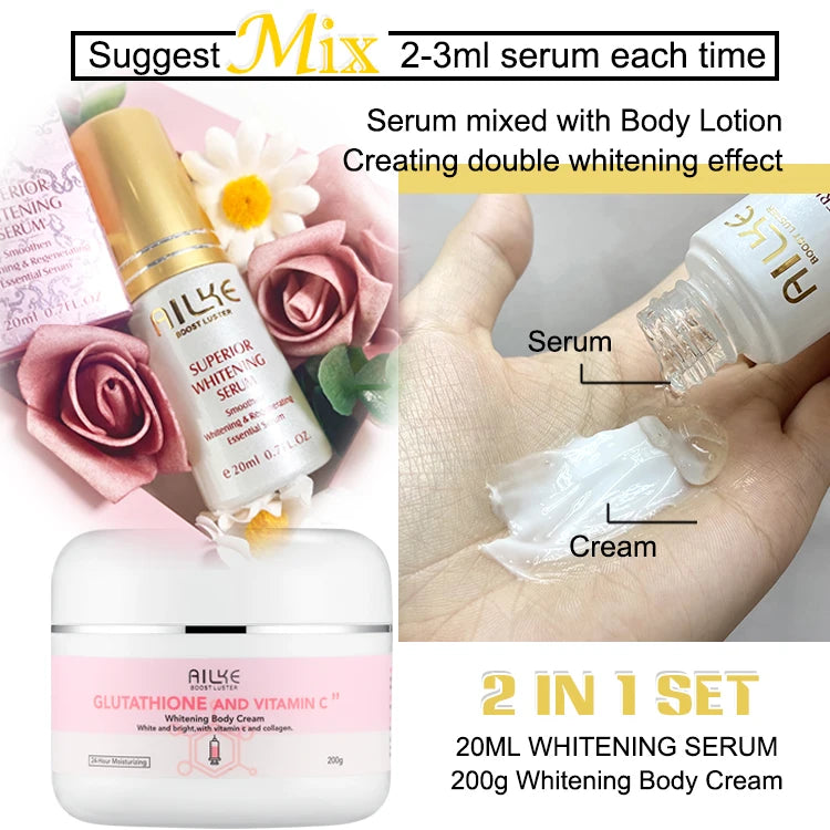 AILKE Glutathione & Vitamin C Kit, With Whitening Lotion, Moisturizing Cream, Lightening Soap, Spa Oil, Glowing Body Cream by S And B Enterprise