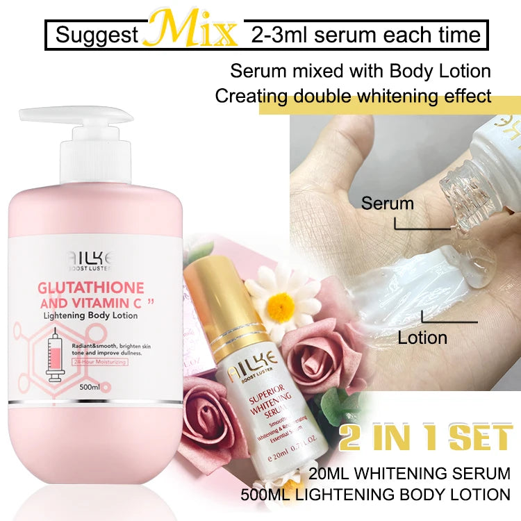 AILKE Glutathione & Vitamin C Kit, With Whitening Lotion, Moisturizing Cream, Lightening Soap, Spa Oil, Glowing Body Cream by S And B Enterprise