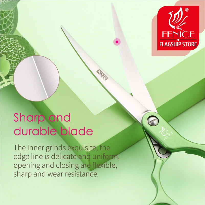 Fenice curved grooming scissors for pets with green handle, 6.0-6.5 inch VG10 steel, S And B Enterprise