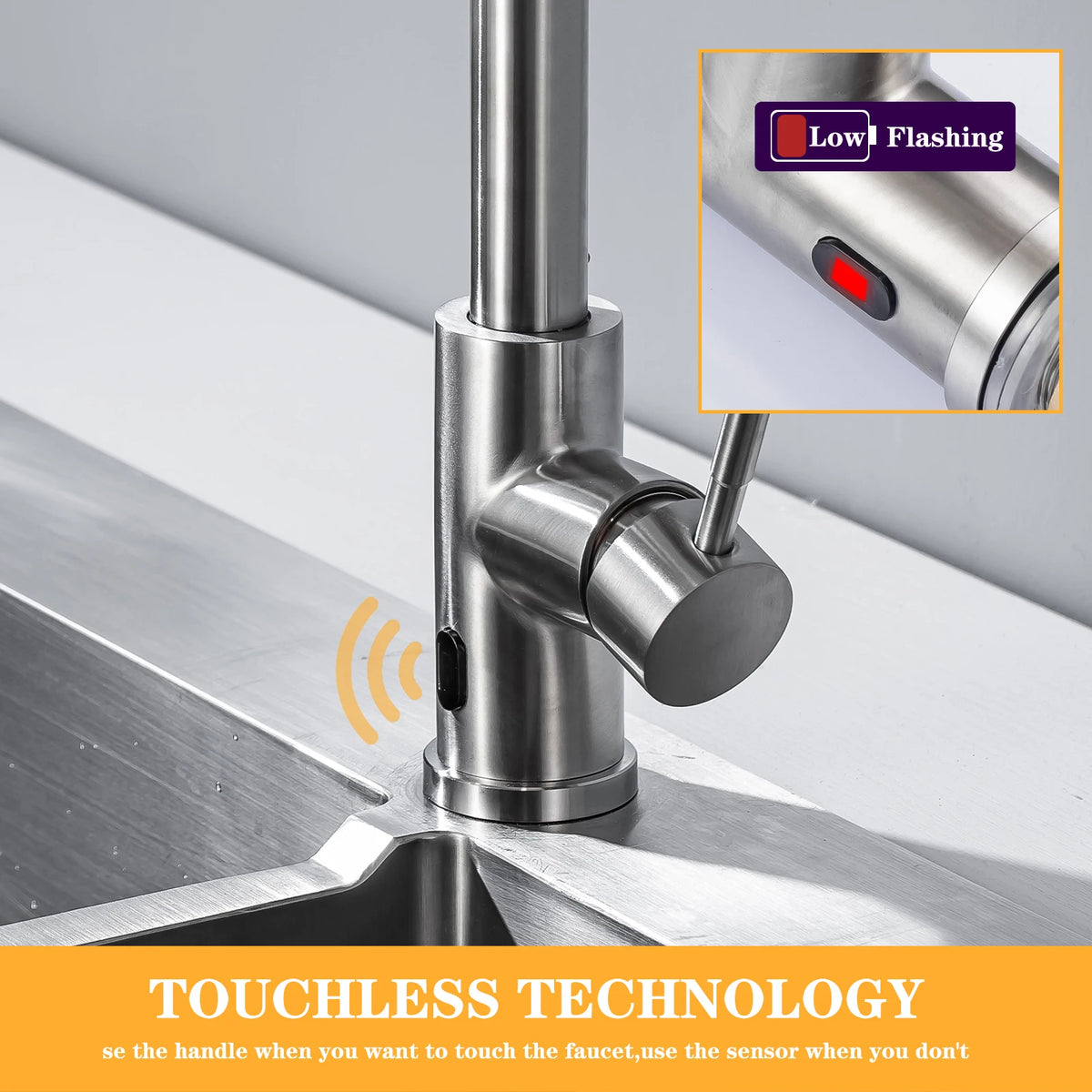 Smart touchless kitchen faucet, brushed nickel finish with pull-out spray and infrared sensor by S And B Enterprise
