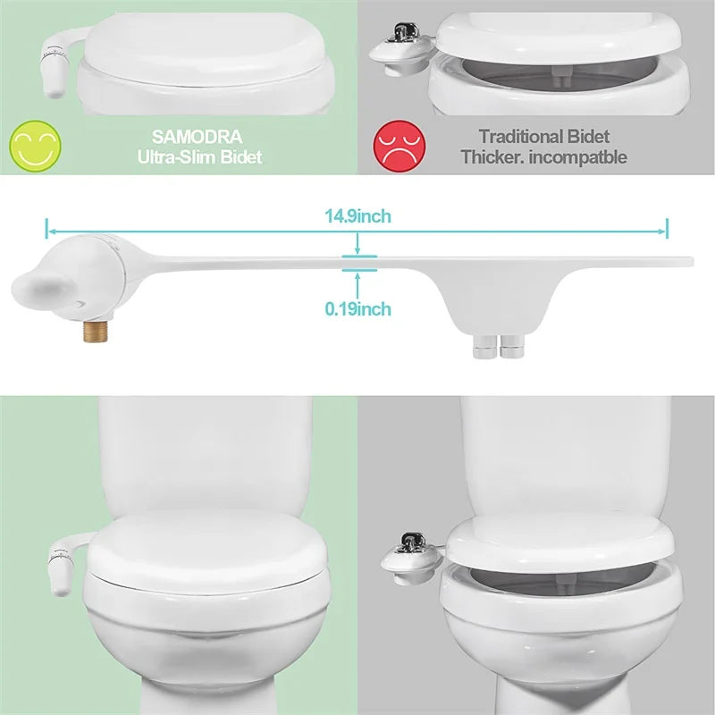 SAMODRA Ultra-Slim Toilet Bidet Seat Attachment With Brass Inlet
