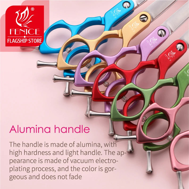 Fenice grooming scissors with alumina handles in a colorful curved set (6.0–6.5 inch) by S And B Enterprise