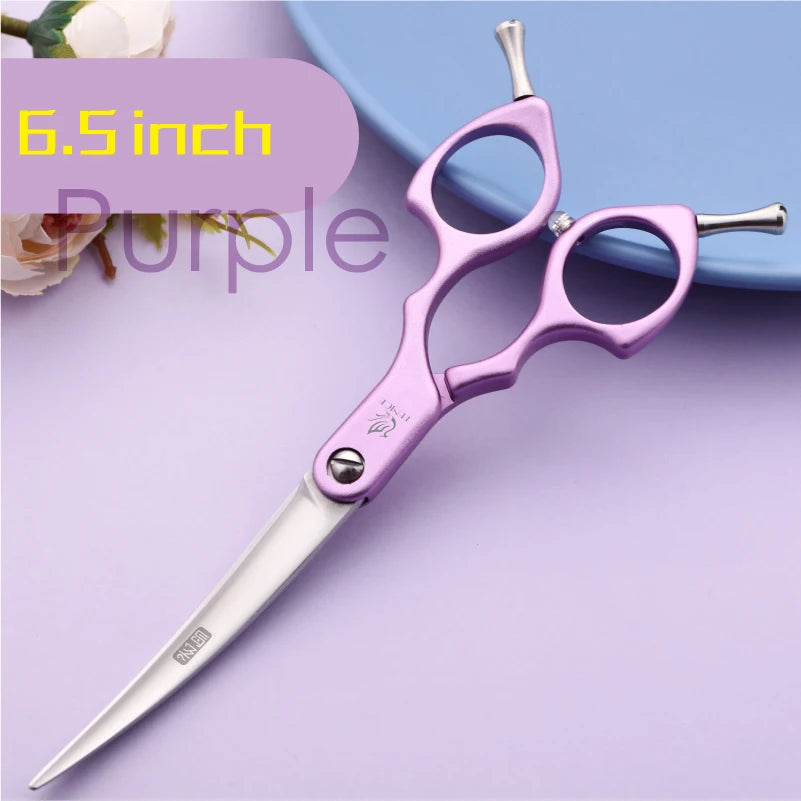 Pet grooming scissors, purple curved 6.5 inch for dogs and cats