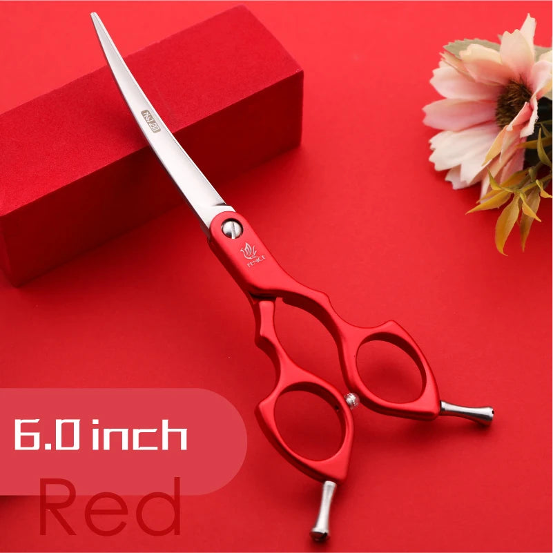 Fenice professional curved grooming scissors, red JP440C VG10 pet scissors for dogs and cats