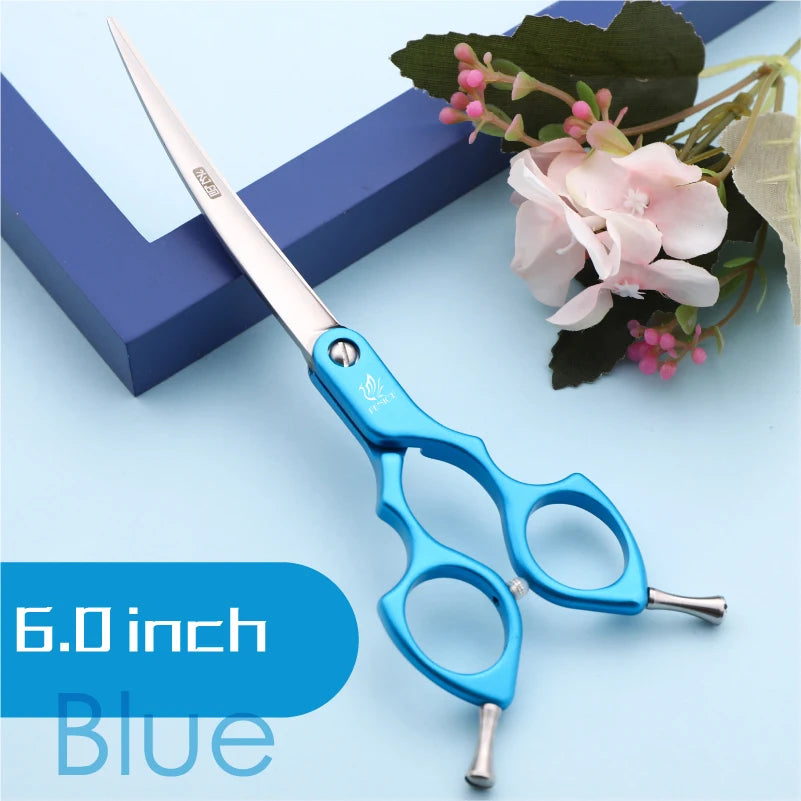 Grooming scissors blue 6.0-inch curved pet scissors for dogs and cats, JP440C VG10 steel, S And B Enterprise