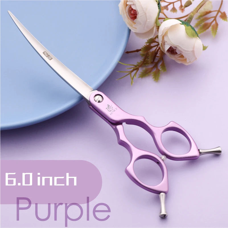 Grooming scissors Fenice Pro purple curved 6.0–6.5 inch JP440C VG10 steel for dogs and cats by S And B Enterprise
