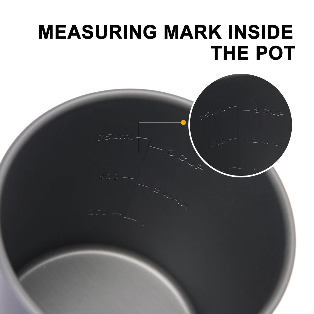 Widesea camping coffee pot with French press by S And B Enterprise; black exterior with interior measurement marks