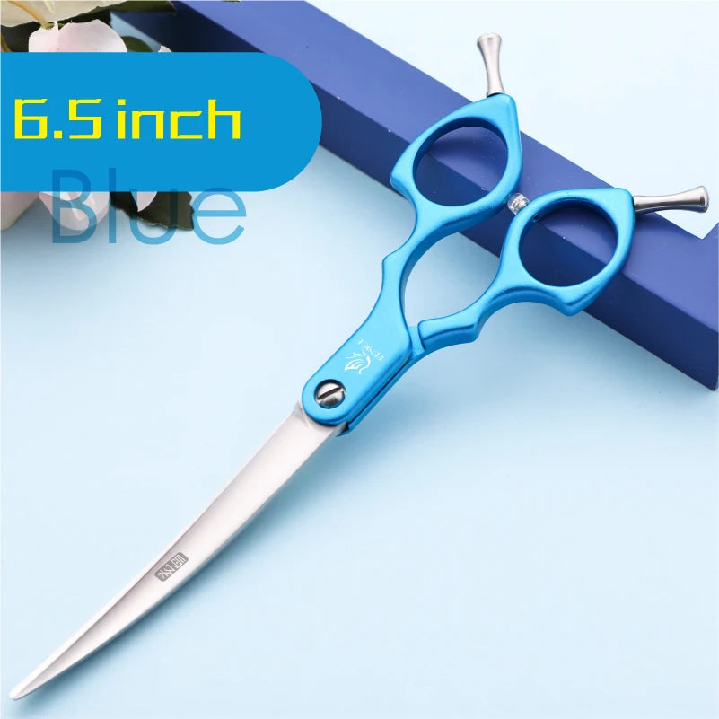 Fenice Professional curved grooming scissors, blue stainless JP440C/VG10 by S And B Enterprise, 6.5-inch pet shears