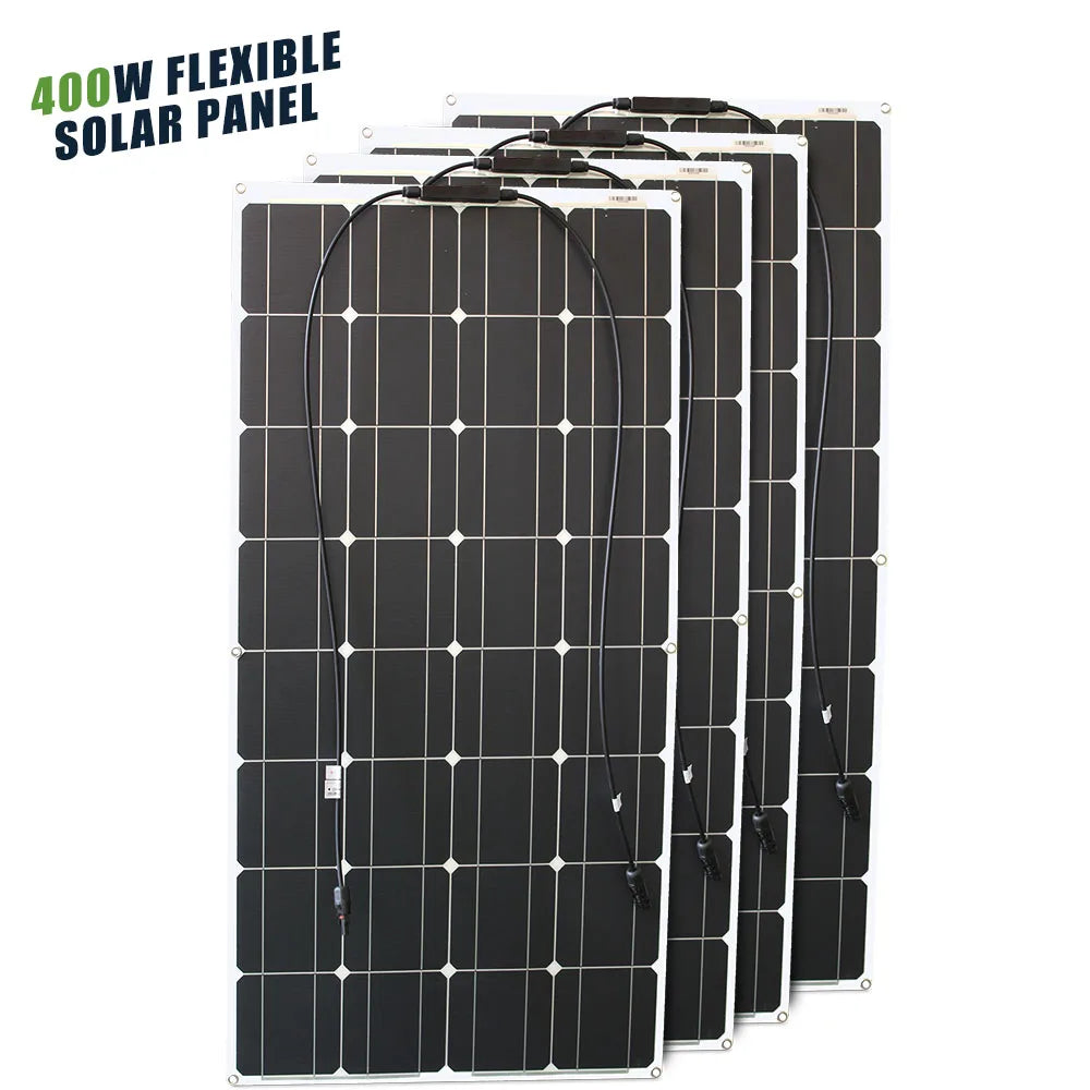ASUNERGE 12V flexible solar panels, monocrystalline, 4-panel waterproof bendable set, black