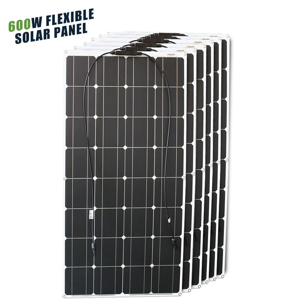 ASUNERGE 600W flexible solar panels set of 6 by S And B Enterprise, bendable monocrystalline, black cells