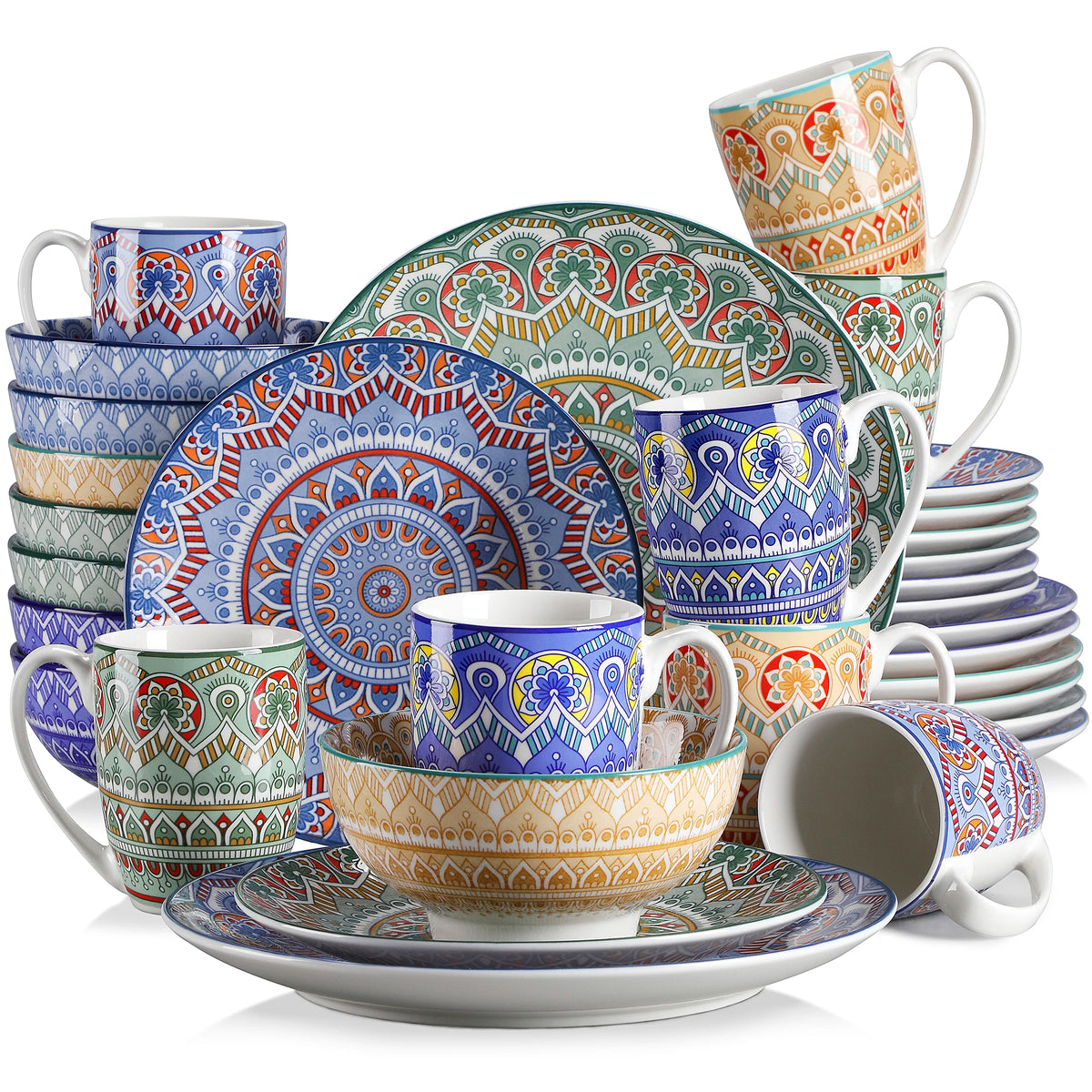 Vancasso 16/32/48-piece ceramic dinnerware set with Bohemian mandala pattern; plates, bowls by S And B Enterprise