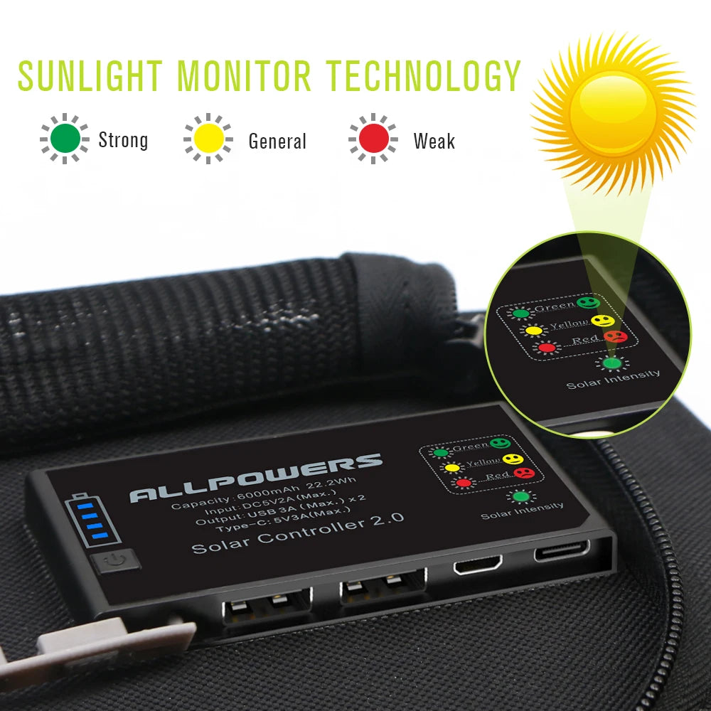ALLPOWERS Portable Solar Charger 5V 21W With 10000mAh Battery