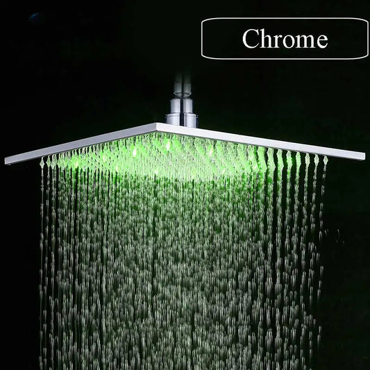 Rozin Rainfall Shower Head With LED Light Square Brass Design