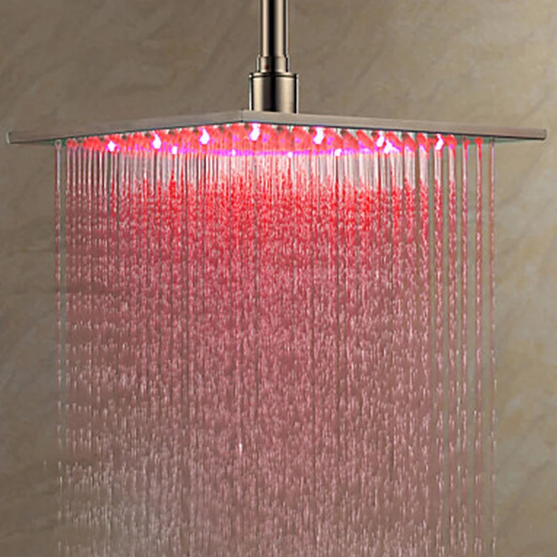 Rozin Rainfall Shower Head With LED Light Square Brass Design