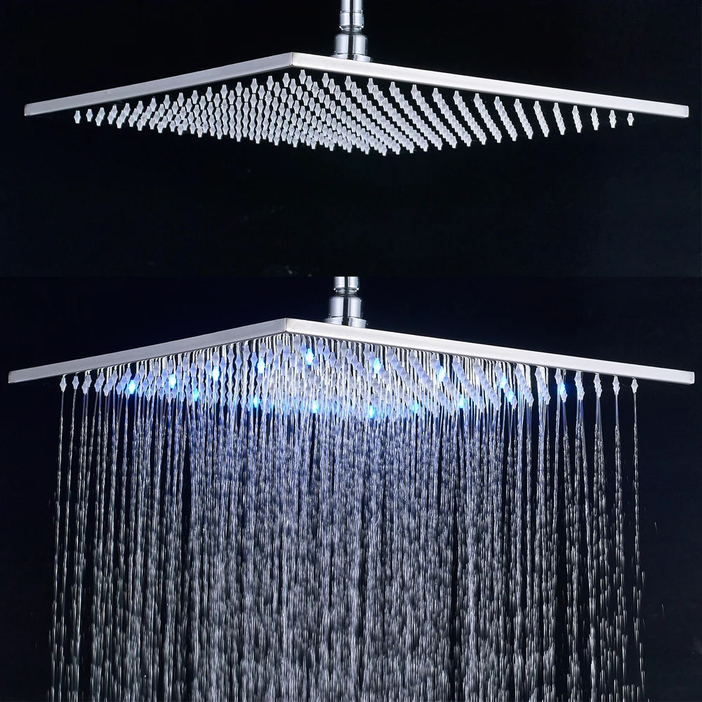 Rozin Rainfall Shower Head With LED Light Square Brass Design