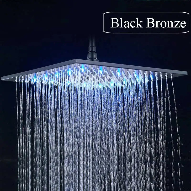 Rozin Rainfall Shower Head With LED Light Square Brass Design