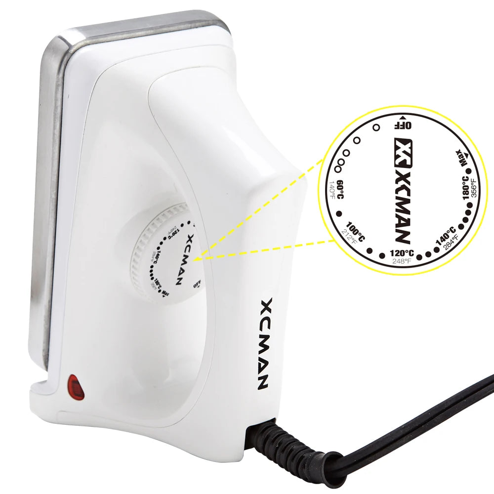 XCMAN waxing iron with precise temperature dial, white plastic body, corded power