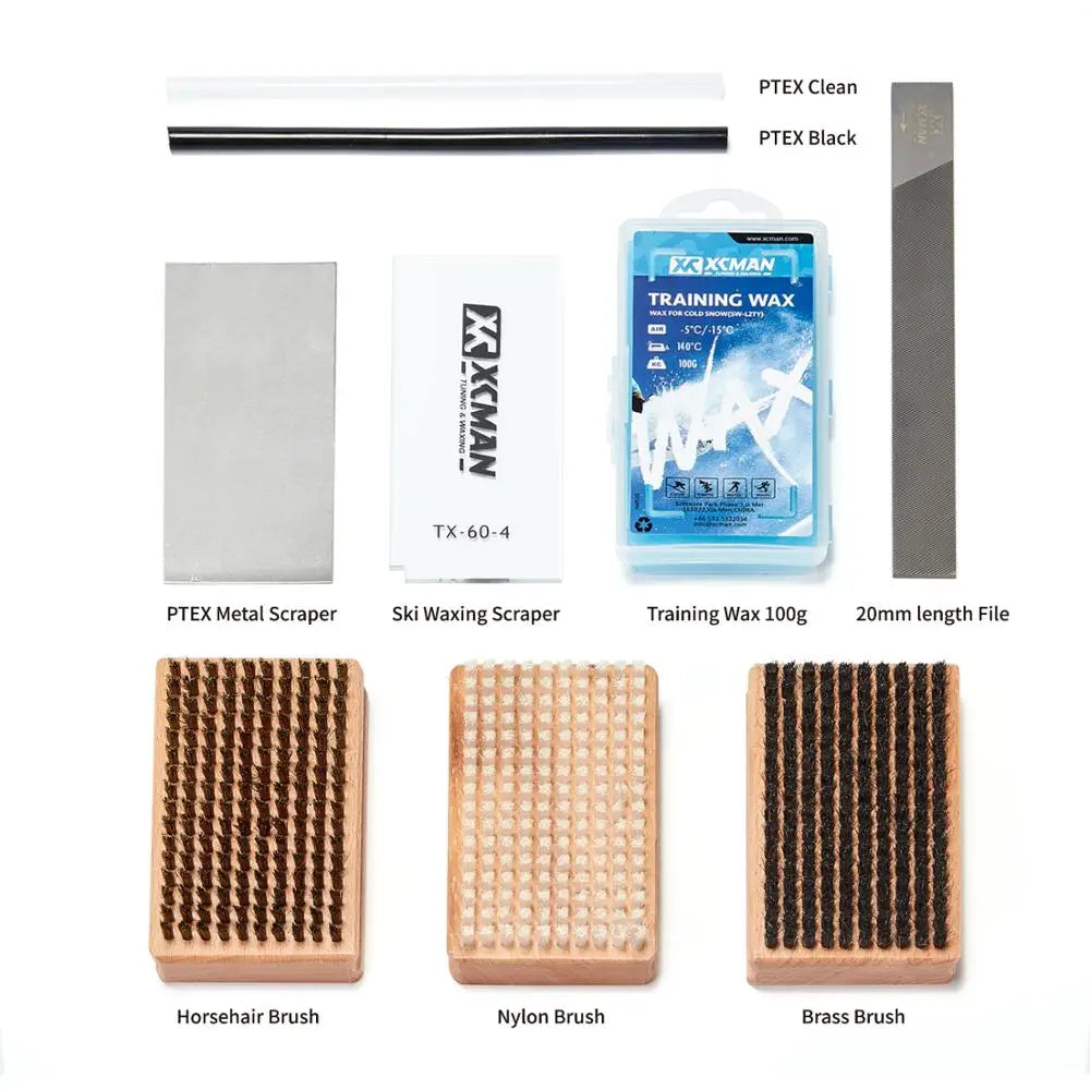 XCMAN Ski Snowboard Waxing & Tuning Kit with 3 brushes: Nylon, Brass and Horsehair