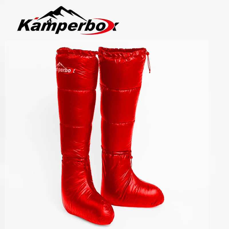 Kamperbox red down booties pair for camping sleeping boots
