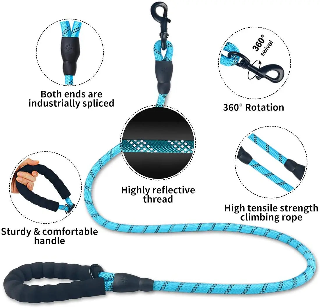 Pet Leash Reflective Strong Dog Leash 1.5M Long with Comfortable Padded Handle Heavy Duty Training Durable Nylon Rope Leashes by S And B Enterprise