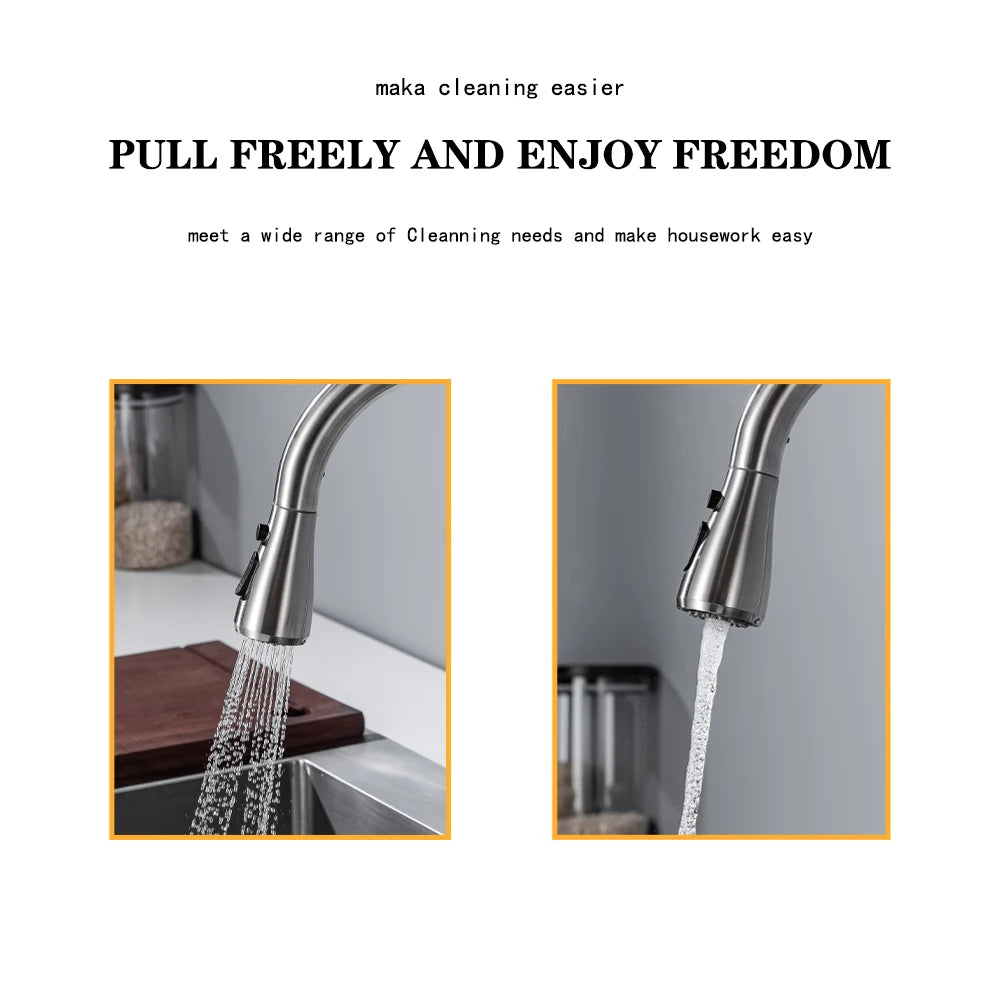 Smart touchless kitchen faucet with infrared sensor and pull-out spray, brushed nickel finish