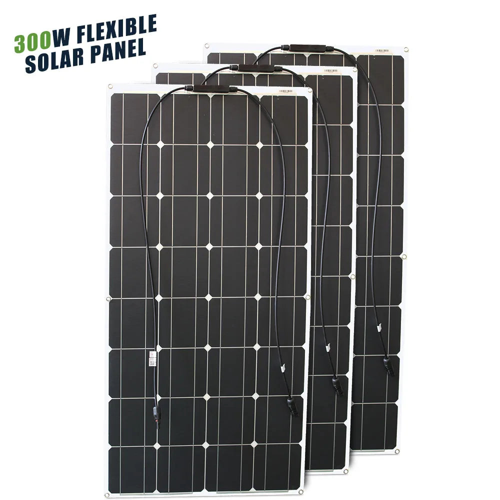 ASUNERGE 12V flexible solar panel set, 3 bendable monocrystalline panels with black cells