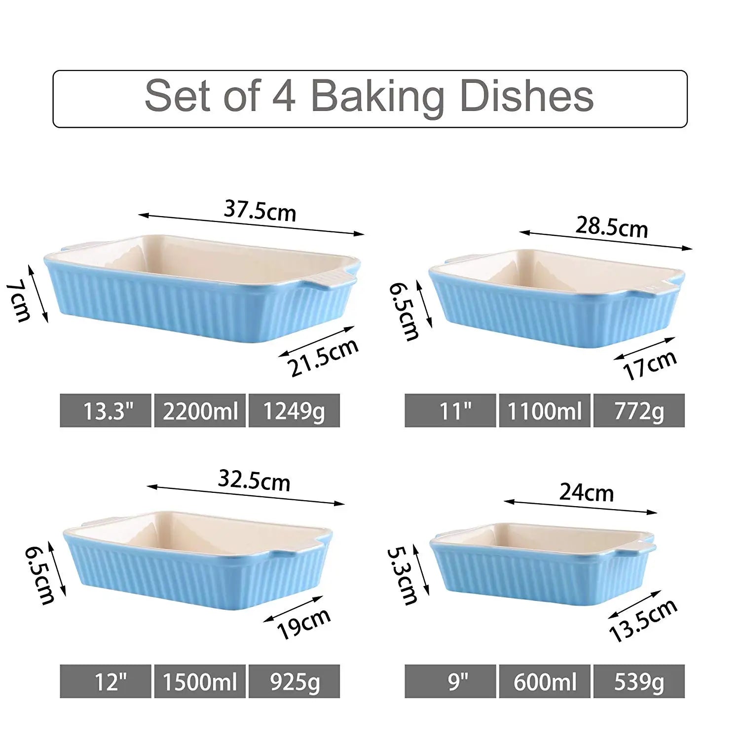 Malacasa 4 Piece Ceramic Bakeware Set With Handles For Lasagna Pie Casserole by S And B Enterprise