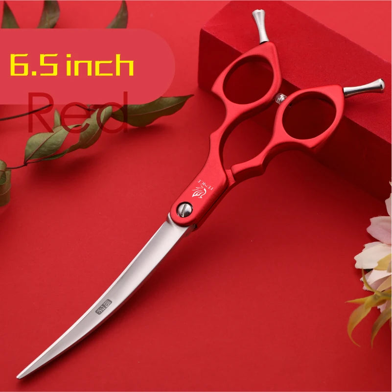 Fenice professional curved pet grooming scissors, red 6.5-inch JP440C VG10 blades by S And B Enterprise