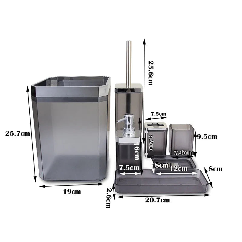 7-piece hotel bathroom accessories set in square electroplated silver plastic