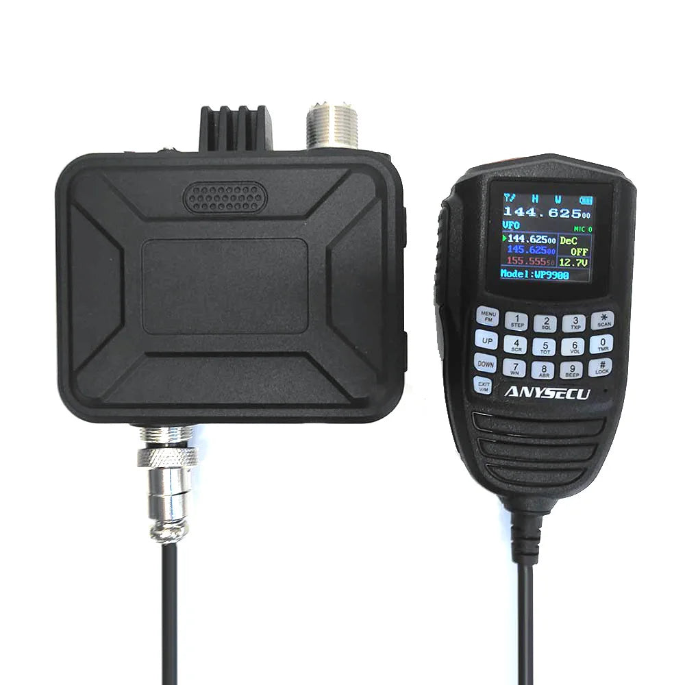 ANYSECU WP-9900 25W dual-band two-way radio with tri-display; black handheld transceiver and base box (2-piece)