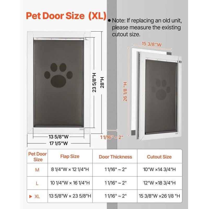 Pet Door XL by S And B Enterprise with three magnetic flaps, metal frame, white