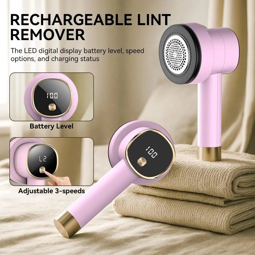 Rechargeable Fabric Shaver: 6-Blade, 3 Speeds, LED Display, Portable Lint Remover for Clothes, Sweaters, Furniture by S And B Enterprise