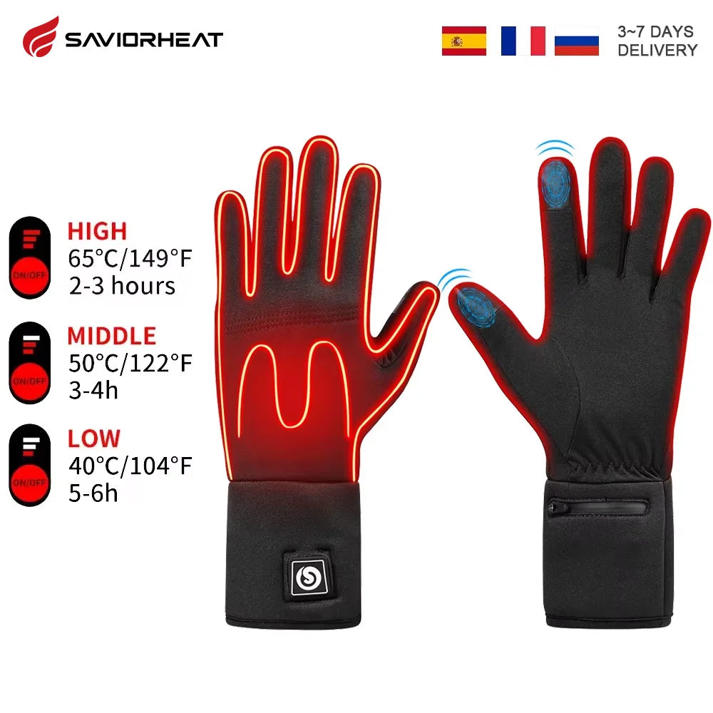 Pair of Saviorheat heated gloves for adults; goatskin leather, waterproof, rechargeable battery, 3 heat levels