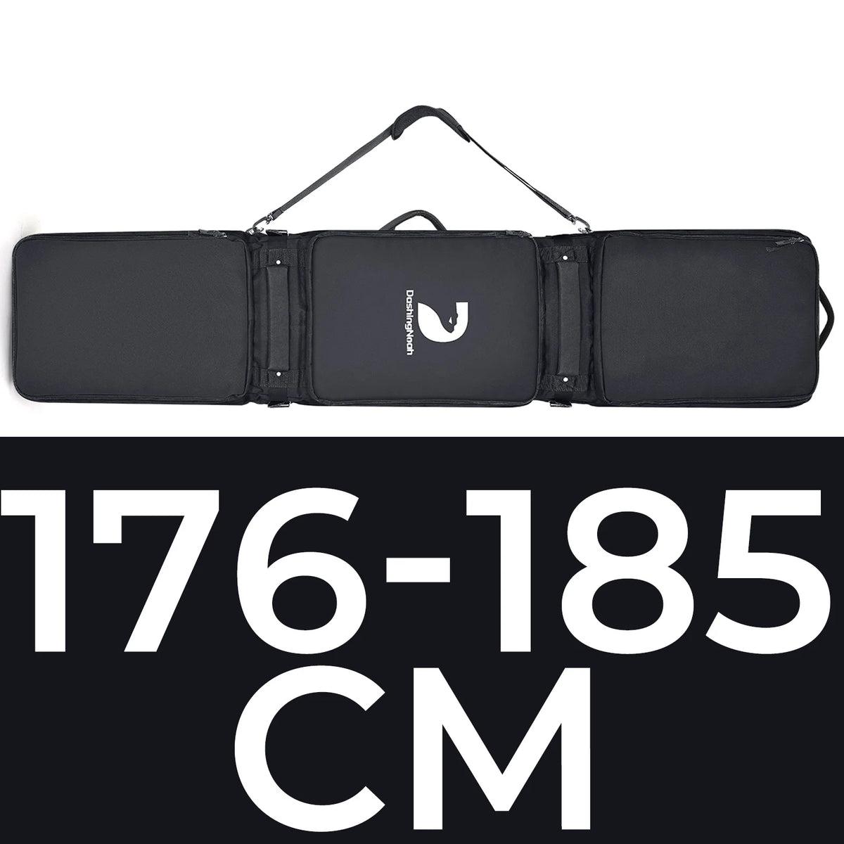 Snowboard bag by S And B Enterprise; black 600D padded waterproof travel case with three compartments.