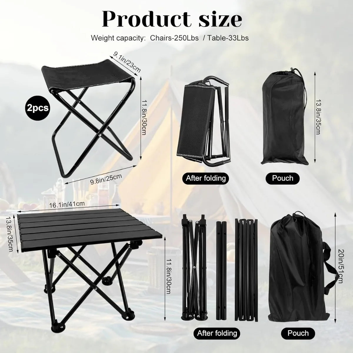 XIUWO Folding Camping Table With 2 Chairs by S And B Enterprise
