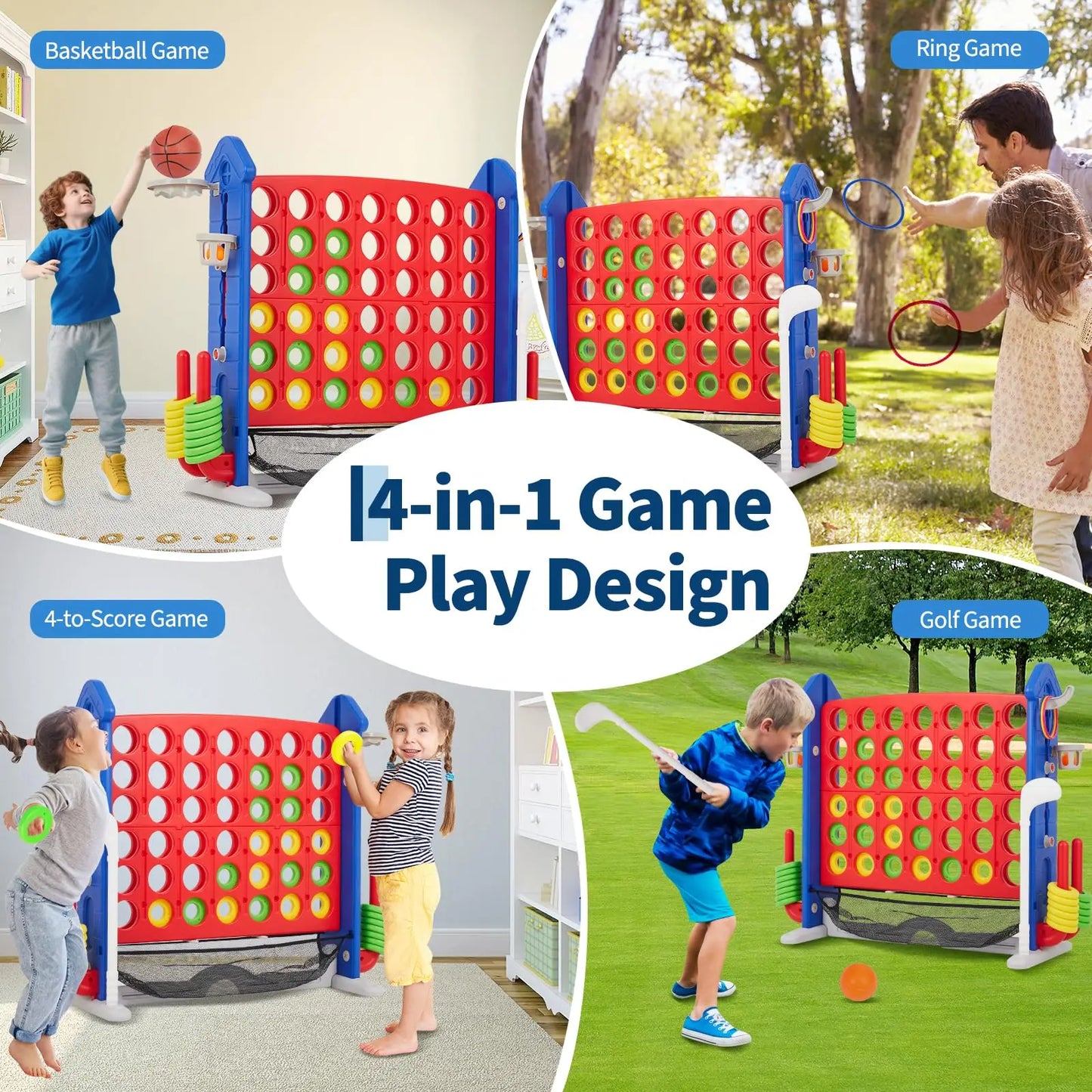 HiMISSCN Giant 4 in 1 Yard Game Set With BasketballHoop