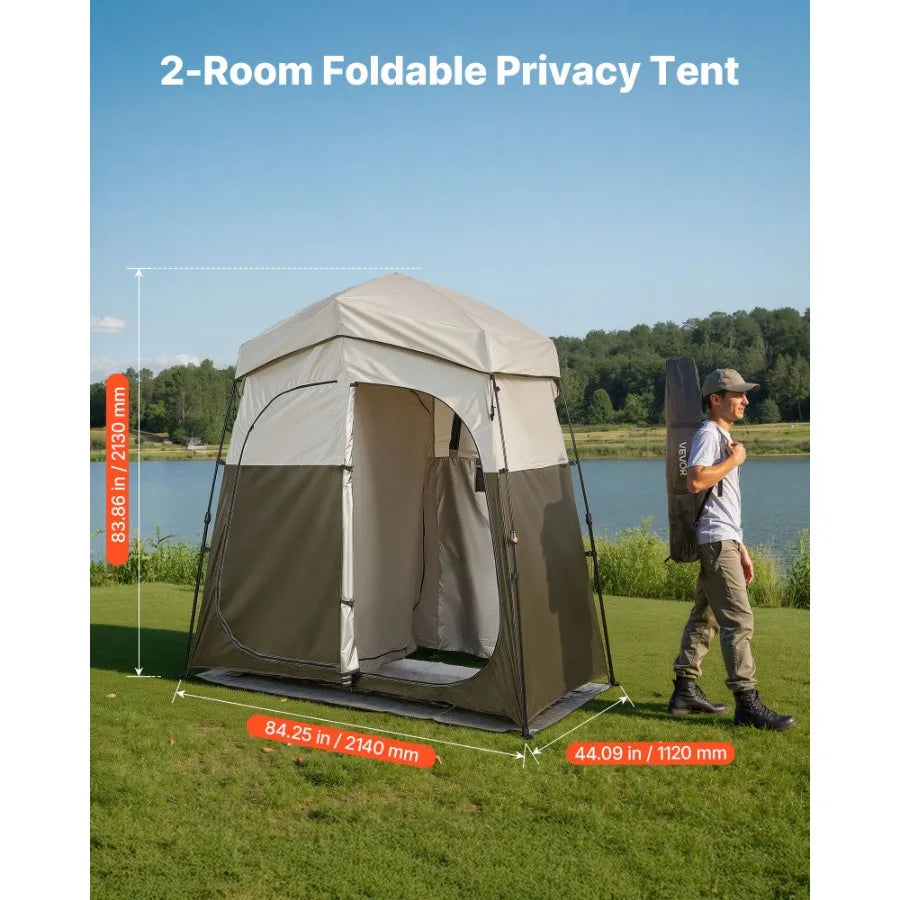 Camping Shower Tent 2 Room Foldable Portable Privacy Changing Room Ground Stakes by S And B Enterprise