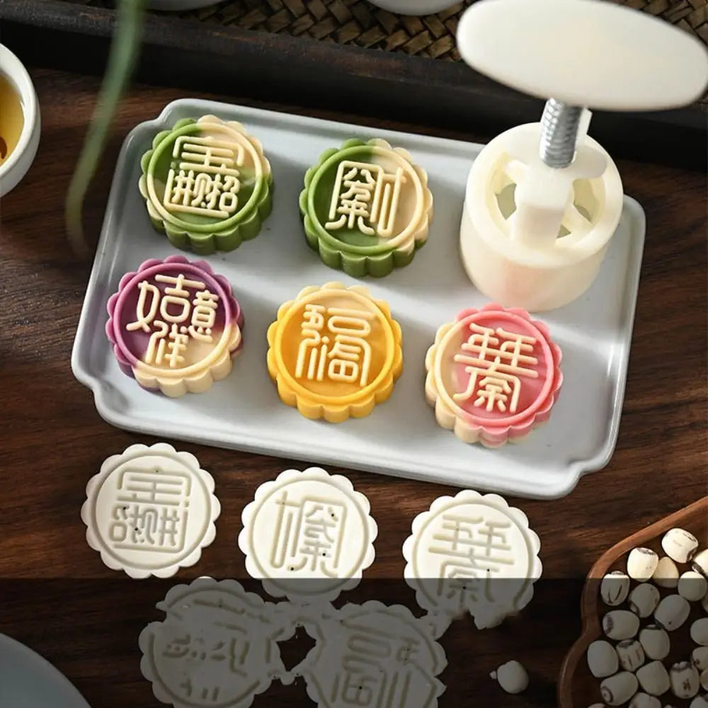 Mid Autumn Festival Round Mooncake Mold 50g DIY Hand Press Mold Fondant Cake Decoration Tools Flower Shape Moon Cake Mould by S And B Enterprise