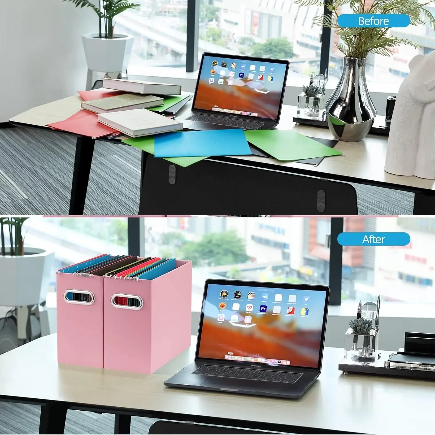Collapsible File Organizer Box With Portable Handle For Office