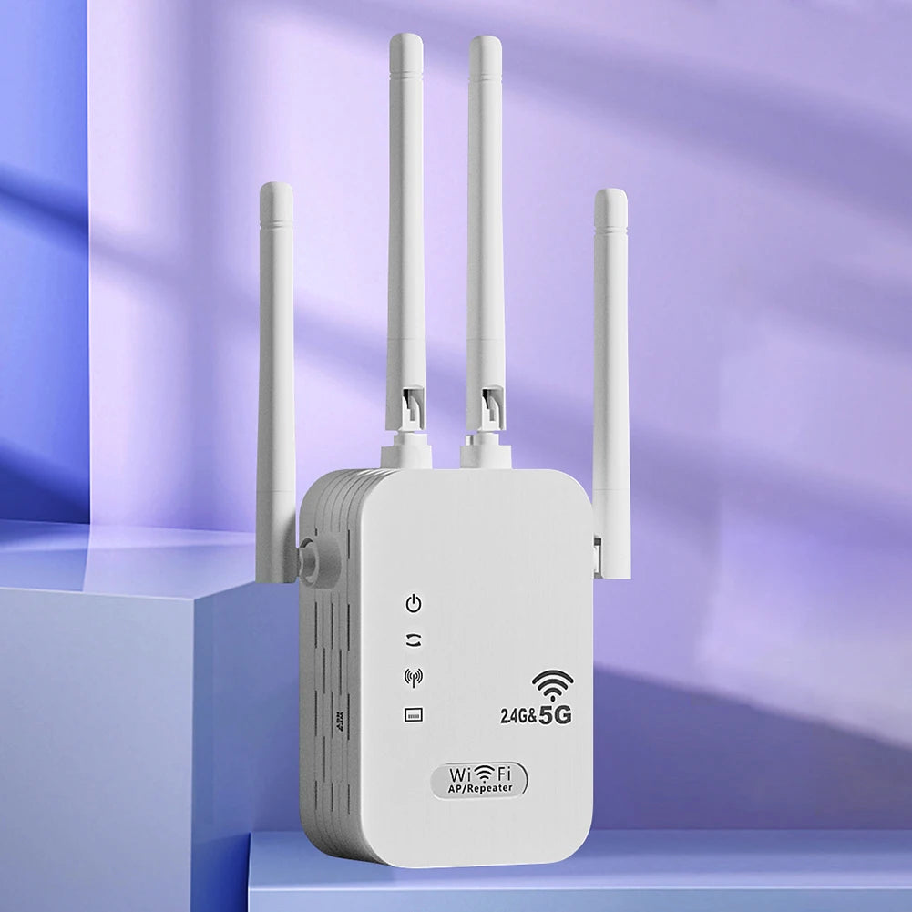 1200Mbps Wireless WiFi Repeater with WAN/LAN Port Dual-Band 2.4GHz/5GHz WiFi Signal Amplifier 4 Antennas WiFi Enhancer for Home