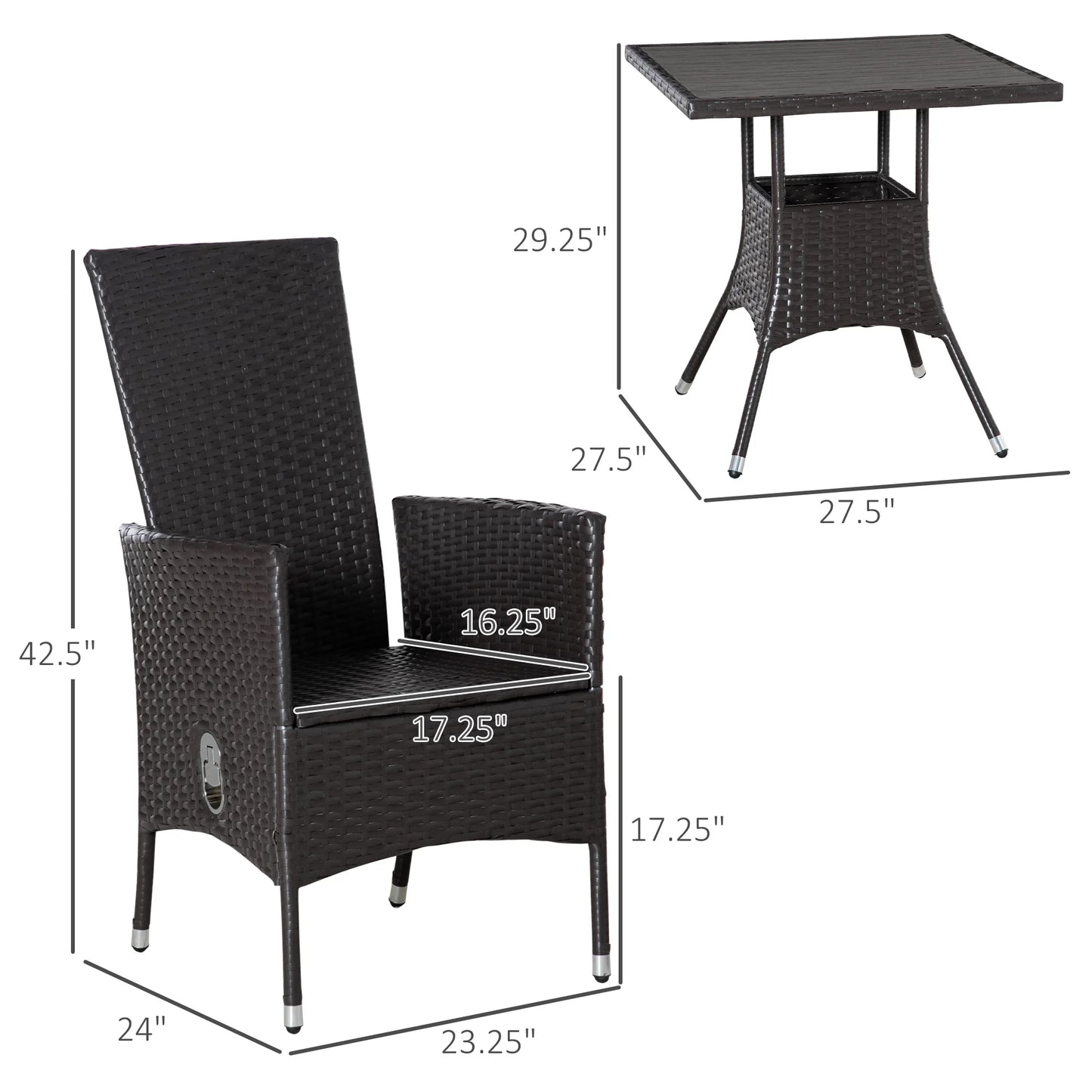 3pcs Patio Reclining Chair Set Rattan Wicker Furniture, Armchairs, Table, White by S And B Enterprise