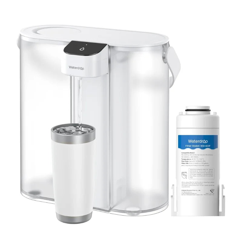 Waterdrop compact electric water filter pitcher with rechargeable dispenser and 1 replacement cartridge included, white/clear