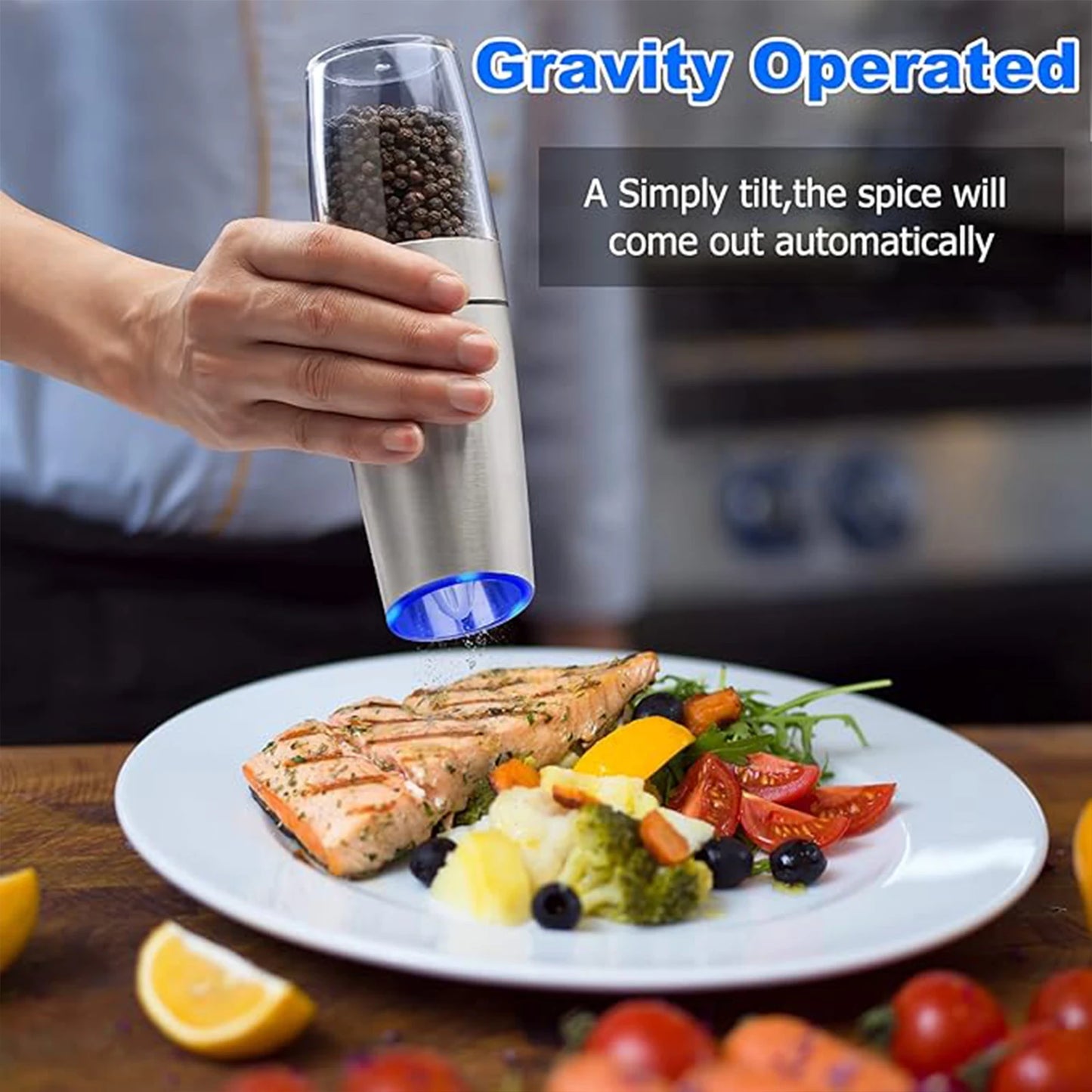 Gravity Electric Salt And Pepper Grinder Set With LED Light